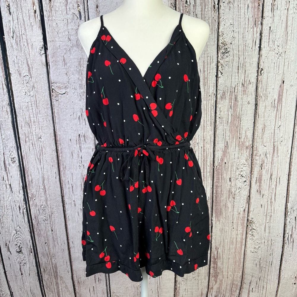Express Size Large* *Review Measurement* Black Cherry Print Romper Sleeveless